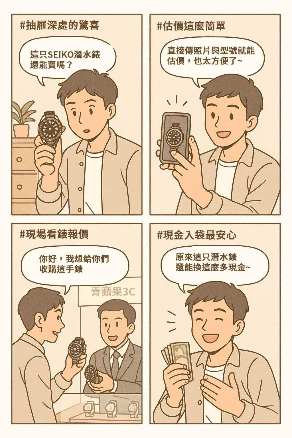 潛水錶怎麼賣才划算？青蘋果3C整理潛水錶收購行情、估價要點與熱門品牌排行，支援高雄、台中、台南實體估價與LINE快速估價。