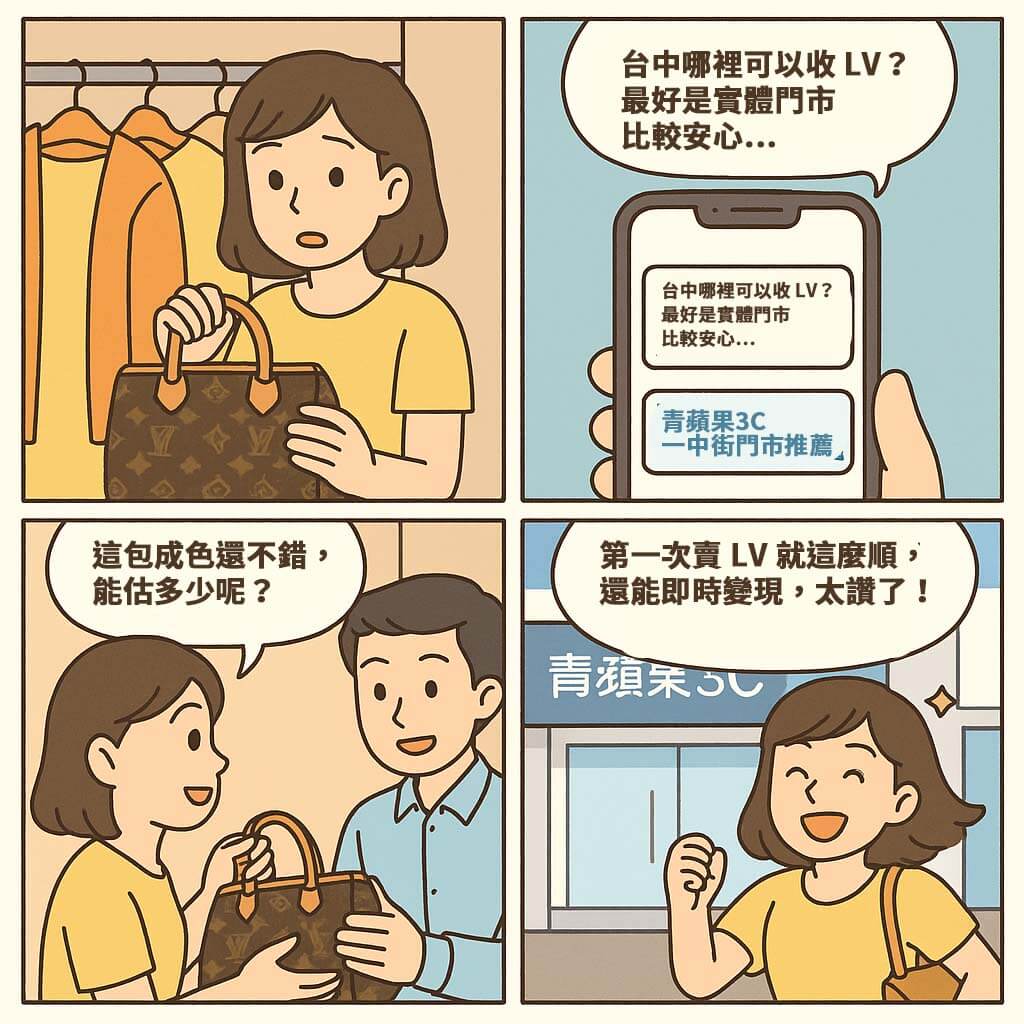 台中收購名牌包推薦！青蘋果3C LadyAn 一中街門市提供 LV、CHANEL、Hermès 等精品收購與寄賣服務，支援 LINE 詢價與現場估價，快速成交最安心。